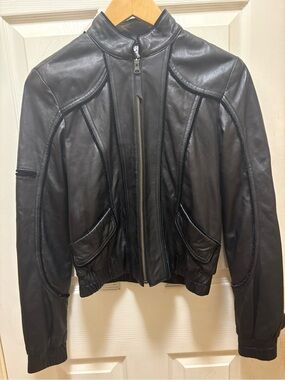 Anna Sui Black 100% Leather Zip Front Jacket Women’s Small Moto Designer